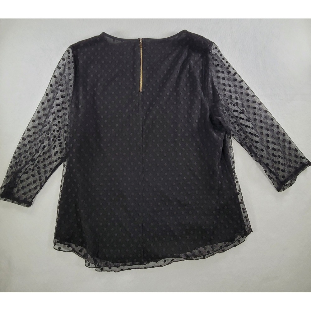 Ann Taylor Blouse Women Lined Black Swiss Dot Mesh 3/4 Sleeve Zipper Back XL - Picture 9 of 11